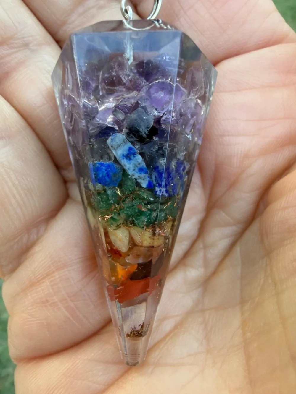 Reiki Infused 7 Chakra Orgonite Dowsing/Divination Pendulum with Chart & Guide - Picture 7 of 16